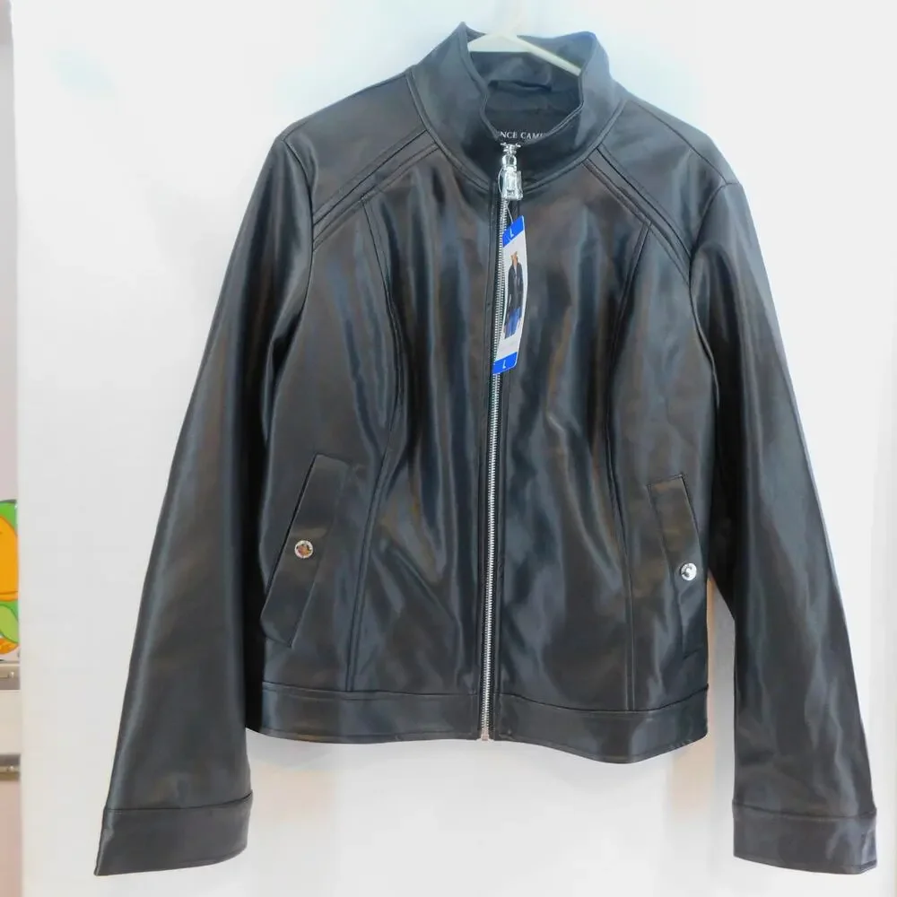 Vince Camuto Women's Black Viral Faux Leather Jacket Large New